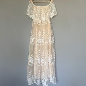 NWT- Baltic Born-Leon Off Shoulder Maxi Dress Lace Cream Long Dress
